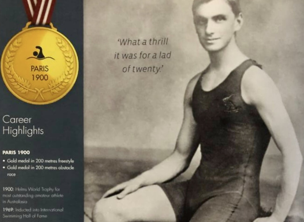 Swimmer Freddie Lane with medals 