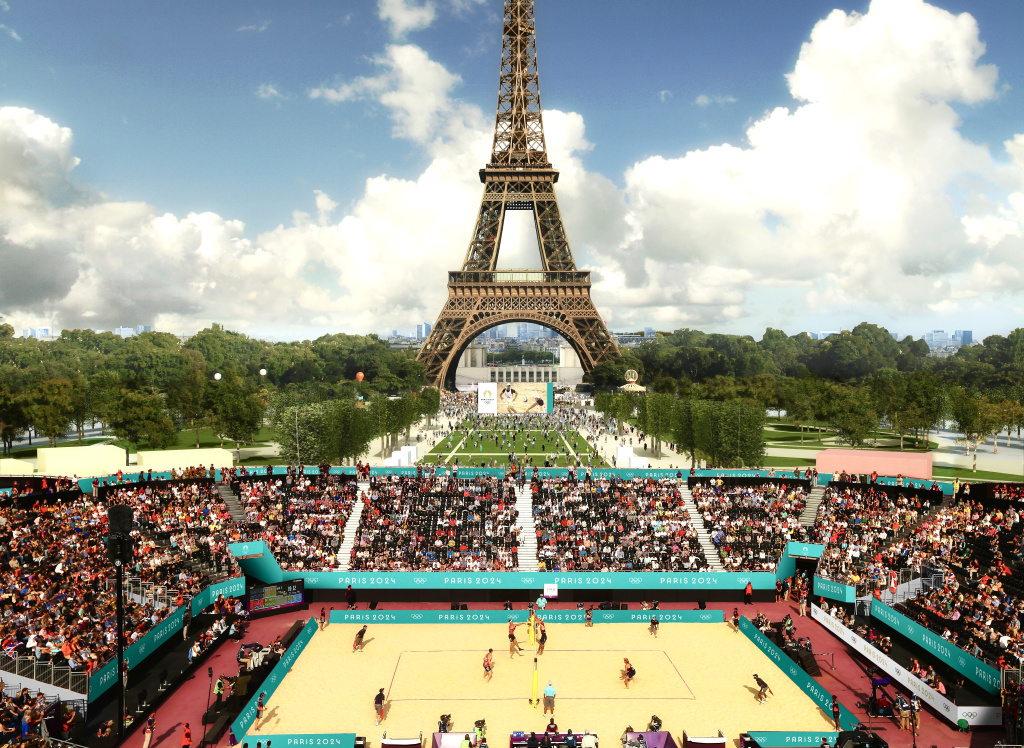 Eiffel Tower and beach Volleyball